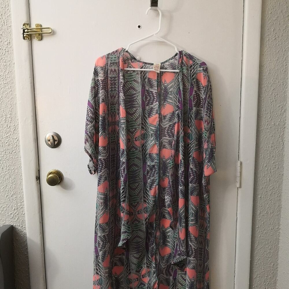 OP Vintage Aqua Verde Gray/Peach Swim Cover-up XL Summer Coconut Girl Costal Y2K